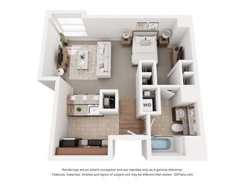 Floor plan for studio, 1 bath, 500 sqft